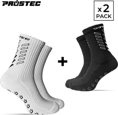 Prostec Gripsokken - Gripsokken Voetbal - Duo Pack - Wit + Zwart - Grip Socks - One Size - Anti Slip