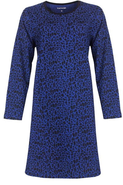 Temptation Dames Nachthemd - Bigshirt - Panter print - Blauw - Maat M
