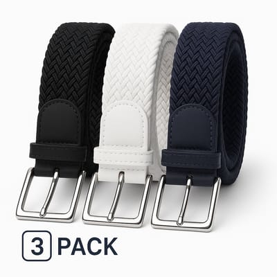 3 pack deal - Elastische riem - gevlochten broekriem - dames en heren riemen - Kleur 1 Zwart 2 Wit 3 Blauw 105 cm