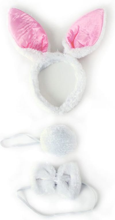 KIMU® Haarband Set Konijn Oren & Staart Diadeem - Wit Oortjes Haas Paashaas Pasen Dierenpak Pak - Kinderfeestje Oortjes Staartje Strikje Festival