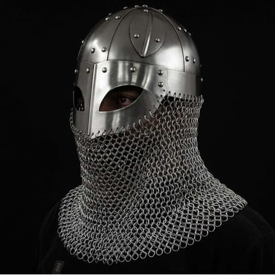 Viking Helm - Middeleeuwse Helm Ketting - Halloween Kostuum - Handgemaakt Staal - 69 cm Binnenomtrek - Zilver