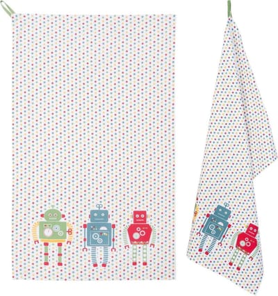 Clayre & Eef - Katoenen Theedoek - Keukendoek - Robots en sterren - 50 x 85 cm - 3 Stuks
