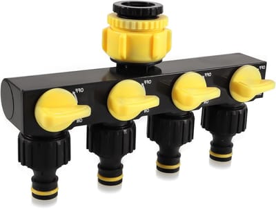 4-weg verdeler, 1/2 inch en 3/4 inch wateraansluiting, verdeler met individuele aan/uit-ventielen, 4-weg waterverdeler, slangverdeler voor kraan, waterslang, tuinslang
