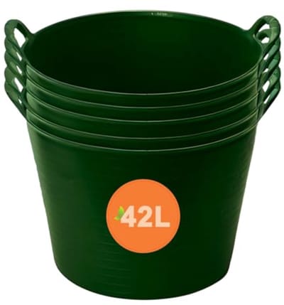 Flexibele kunststof kuip 42 liter voor tuin en bouw, 5 stuks, stapelbare emmer voor huis en doe-het-zelf projecten