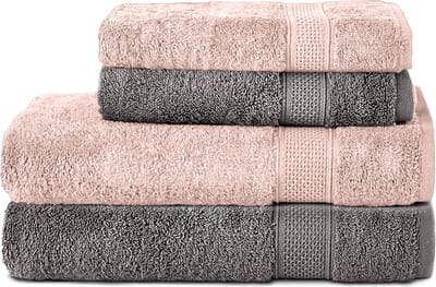 Komfortec Handdoekenset – Set van 4 - 2x Handdoek 50x100 cm en 2x Badhanddoek 70x140 cm - 100% Katoen - Antraciet&Roze