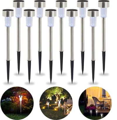 Led solarlampen set van 10 - wit licht - waterdicht - rvs - zilver