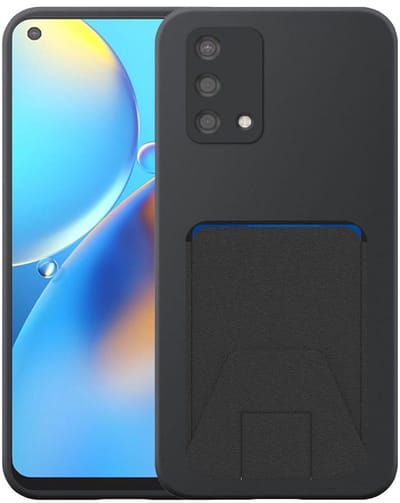 Geschikt voor Oppo A74 4G Telefoonhoesje met Verstelbare Leren Pasjeshouder - Flexible Back Cover Case Siliconen TPU with Adjustable Leather Cardslot - Zwart - Smartphonica geschikt voor Oppo A74 4G
