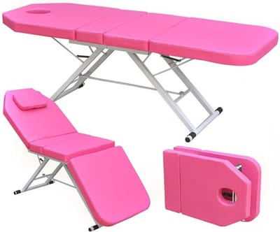 Ergonomisch Vouwbaar Massagebed met 3 Zones, Draagbare Cosmetische Lounger en Salon SPA Tafel, 182 x 60 cm (Roze) voor Professioneel Gebruik en Thuis Massages