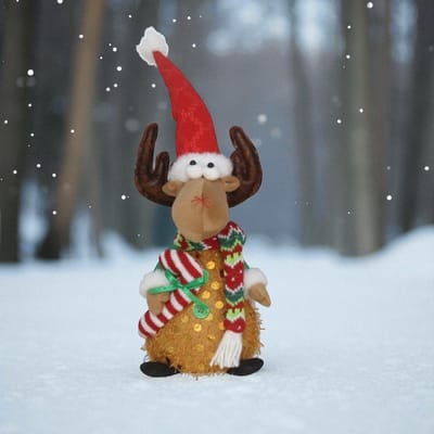 Pluche rendier met kerstmuts en 1 LED - 41 cm - Kerstdecoratie