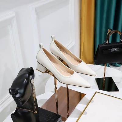 Koreaanse Mode Eenvoudige Dikke Hak Alles-Match Kitten Heels Lage Mond Puntige Neus Zakelijk Ol Kantoorwerker Damesschoenen 41 brown