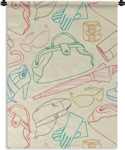 Wandkleed - Wanddoek - Pastel - Tas - Kleren - Patronen - 90x120 cm - Wandtapijt