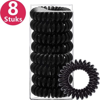 LIXIN Spiraal Haarelastiekjes - 8 stuks - Zwart - Telefoonkabel haarelastiek - Trendy kleuren - Gekleurde haarelastiek - Haaraccessoires - Meisjes - Dames