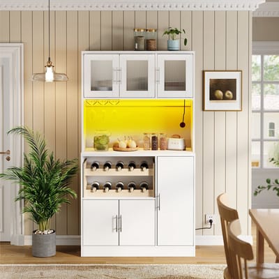 STILVORA Keukenkast - Met Led, Stopcontact En Wijnrek - Voor Keuken En Eetkamer - MDF - 100x40x180 Cm - Wit