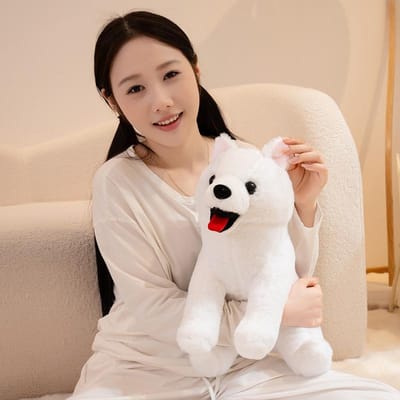 Jouets en Peluche Samoyède Simulation Mignon Chien Blanc Réaliste Peluche Chiot Animaux en Peluche Jouet Cadeaux d'Anniversaire 33/40cm 33cm white