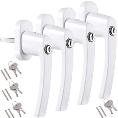 Inline Raamgreep 4 stuks Wit - Raamsluiting handvat en Universele Espag Sleutel met Vergrendeling voor Afsluitbare Dubbele Beglazing