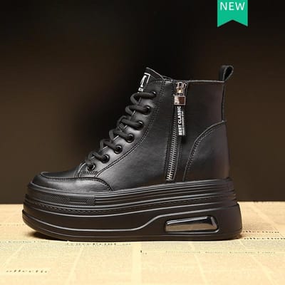 8CM Nieuwe Mode Dames Gevechtslaars Platform Sneakers Lente Herfst Warme Bont Winter Enkellaarsjes Echt Leer Damesschoenen 39
