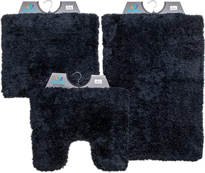 Wicotex - Badmat set - Badmat - Toiletmat - Bidetmat Pure Zwart - Antislip onderkant - WC mat met uitsparing
