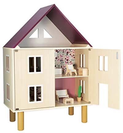 Houten Poppenhuis met Magnetische Deuren en 11 Accessoires - Speelgoed voor Kleuters vanaf 3 Jaar
