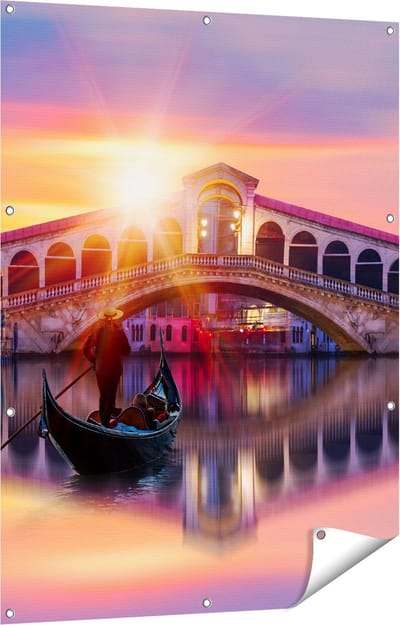 Gards Tuinposter Gondel bij de Rialtobrug in Veneti�, Itali� - 90x120 cm - Tuindoek - Tuindecoratie - Wanddecoratie buiten - Tuinschilderij