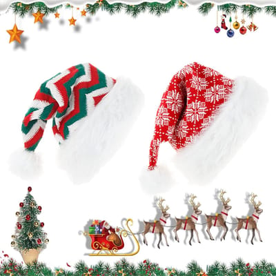 2 Stuks Gebreide Kerstmutsen Warm Zacht, Kerst Kindermuts, Leuke Rode Kerstmuts, Klassieke Hoed Kerstmuts, voor Kerst en Nieuwjaar Kostuum Feestdecoratie