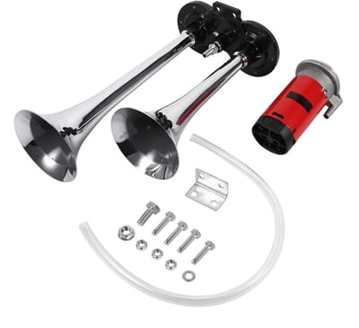 Dailygoods- Luchthoorn 150 dB - Dubbele Hoorn - Verchroomd Zink - 12 Volt - Auto/Vrachtwagen/Boot - Schokbestendig en Duurzaam - Toeter