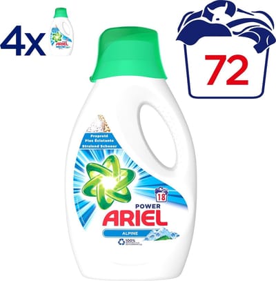 4x Ariel Vloeibaar Wasmiddel Alpine 18 Wasbeurten voordeelverpakking