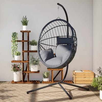 Hangstoel Rotan - Schommelstoel Tuin - Buiten Ontspannen - Stabiel Stalen Frame - 104 x 59 x 28 cm - Grijs