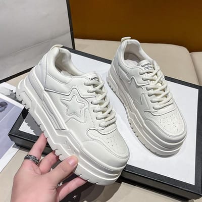 Hoge Platform Schoenen, Leren Kleine Witte Schoenen, Nieuwe Casual Sportschoenen voor Kinderen Lente en Zomer, Muffin Enkele Schoenen 40 gray