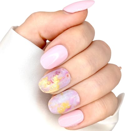 SD Press on Nails - B-88 - Plaknagels - Gelnagels - Handgemaakt - 20 stuks Roze - Marble - Nepnagels met lijm - Korter Rond - Accessoires Feestdagen - Cosplay - Nagelstudio - Gellak - Nageltips - Nagelset - Nail Art