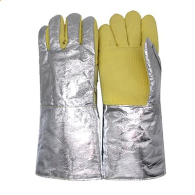 Hittebestendige handschoenen Aramid Dichtgeweven stof 500 graden geïsoleerde aluminiumfolie rug lassen beige