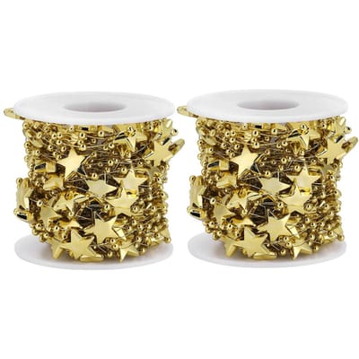 2 Stuks ABS Vijfpuntige Ster Parel Kralen String voor Bruiloft Bruidsboeket Kerstdecoratie(Goud beige