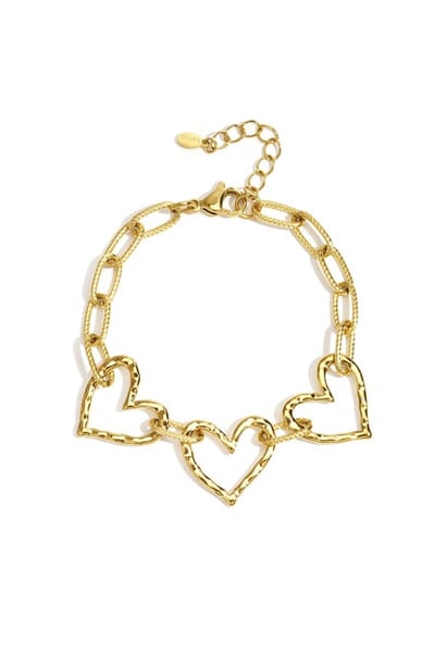 Goudkleur armband met hartschakels