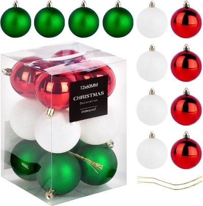 Kerstballen Set Onbreekbaar Rood Groen Wit 6 cm 12 stuks - Kerstdecoratie