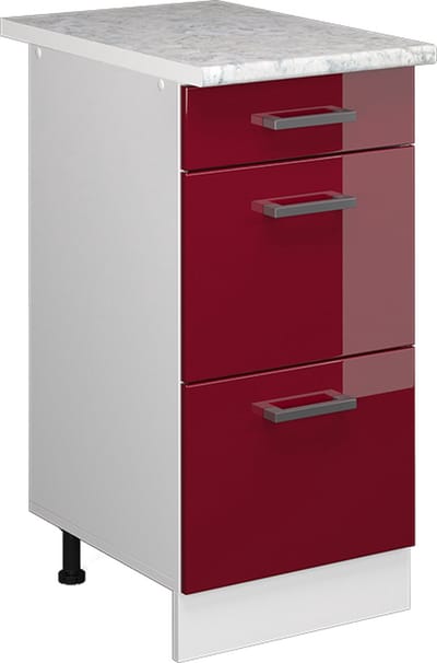 Vicco R-Line Keukenonderkast – 40 cm met laden, met marmeren werkblad Rode hoogglans