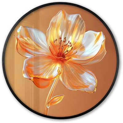 Poster in lijst Rond - Fotolijst 60x60 cm - Posters - Glazen - Bloem - Oranje - Ronde posterlijst zwart - Decoratie - Wanddecoratie woonkamer - Muurdecoratie slaapkamer