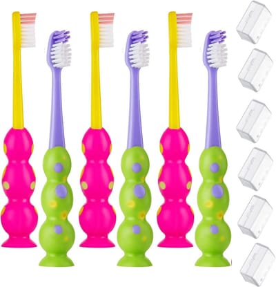 Kindertandenborstels Zacht - Kleine Borstels - Dagelijkse Mondhygiëne - Met Zuignap - 6 Stuks - Gekleurd