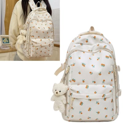 KZQ Schattige oranje print rugzak lichtgewicht nylon grote opbergcapaciteit laptoprugzak schooltas meisje voor school en dagje uit