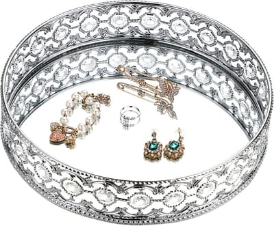 ELLDOO Crystal Mirror Tray - Sieraden Trinket Display Tray Badkamer Opslag Lade Dressoir Houder Lade Aanrecht Organizer Lade voor Home Decor, Zilver