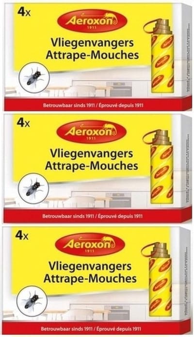 Aeroxon vliegenvangers met plakstrip - 12x st - 22 cm - Vliegenstrips milieuvriendelijk - Anti-insect - Insectenbestrijding