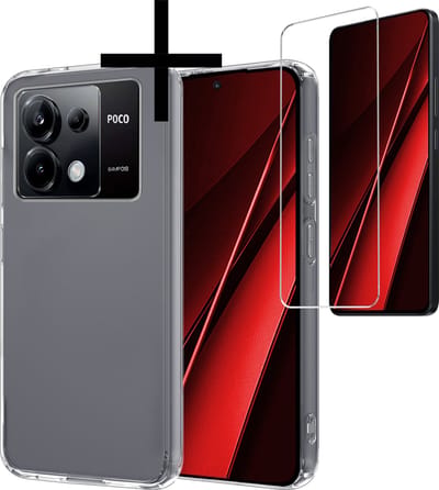 Hoesje - Met Screenprotector - Geschikt voor Xiaomi Poco X6 5G - Sterk & Shockproof - Back Cover - Siliconen Case - Telefoon Hoes - Transparant