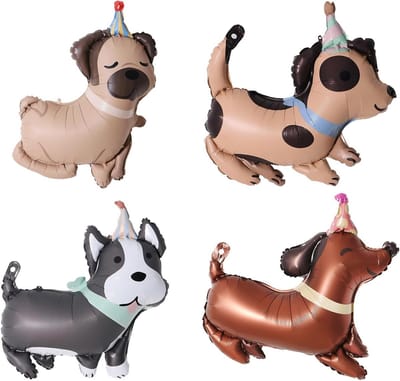 Hondenthema verjaardagsballonnen voor kinderen - 4 stuks, helium, feestdecoratie voor hondenliefhebbers, schattige husky en pug ontwerpen