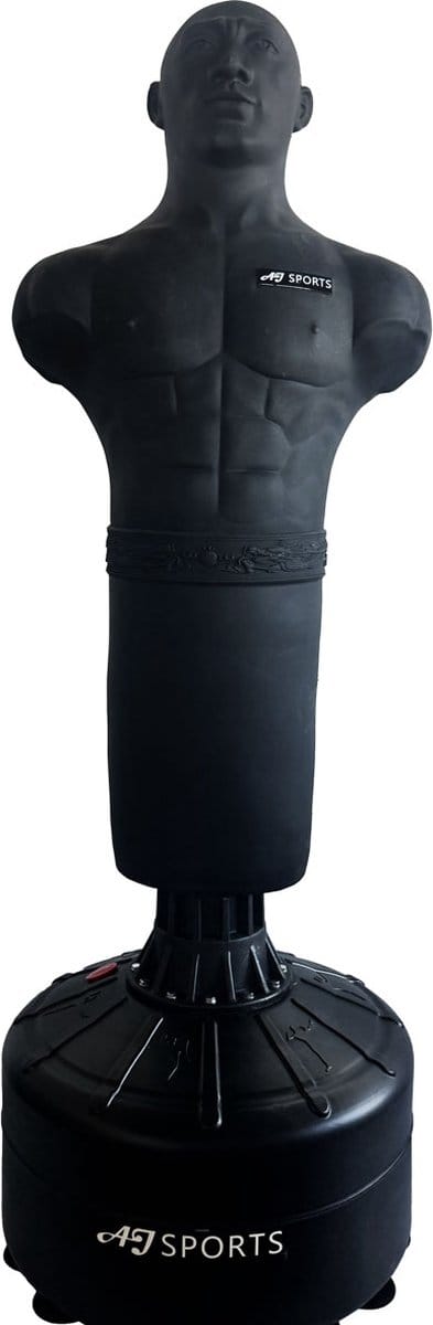 AJ-Sports Bokspop - Boksdummy - 175cm - Bokspaal - Bokszak - Boksbal - Boksen - Boxing - Kickboksen - Vulbare Voet - Zwart