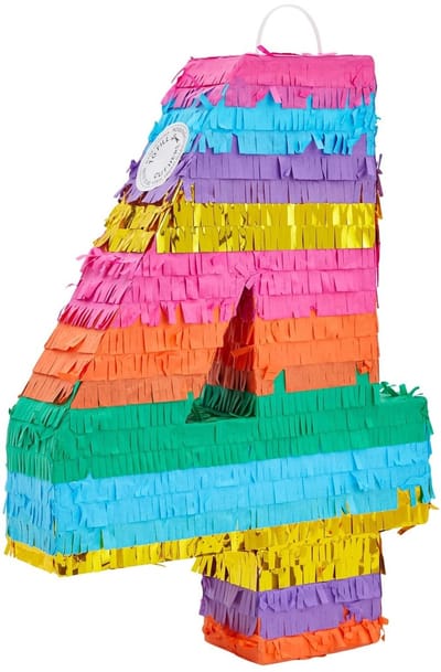 Dailygoods- Pinata Nummer 4 - Feestdecoratie - Pinata Vulling - Pinata Stok - Kinderverjaardagsfeestje - 11,9 x 16,5 x 3 inch