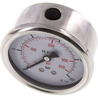 0..25 Bar Glycerine Manometer Achteraansluiting RVS/Messing 63 mm Klasse 1.6 - ML02563SHG