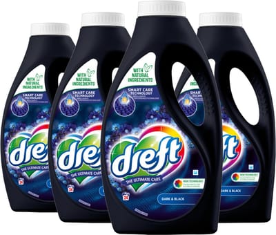 Dreft vloeibaar wasmiddel 84 wasbeurten 'Dark & Black' - 4x 21 wasbeurten (4 x 945ML) - Vezelbescherming - Behoudt kleurintensiteit - 945ml inhoud