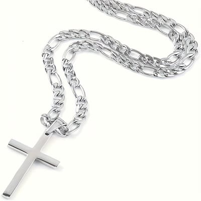 VANDAAG VERZONDEN - Ketting - Kruis 4cm - Christelijk - Zilverkleurig - Staal - Zilver - Jezus God - Bijbel - Staal Schakelketting