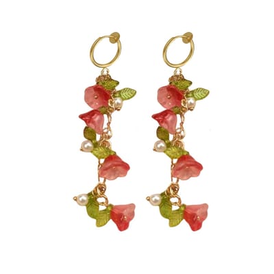 Klem oorbellen- Keyley -rood- goudkleurig- Geen gaatje- lang- Charme Bijoux