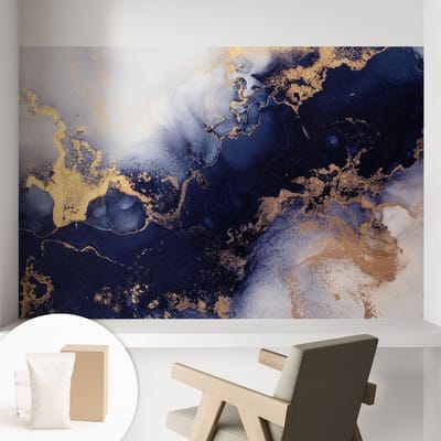 Coloray Behang - Marineblauwe golven Wandbekleding - 104x70 cm - Marine Behang - Voor mensen die moderne kunst en abstracte patronen waarderen - Behang Voor de woonkamer, voor het kantoor, voor de slaapkamer - Muurbehang Abstractie