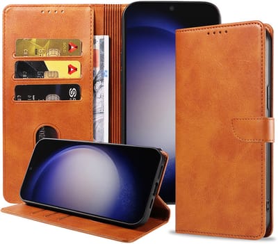 Geschikt voor Samsung Galaxy S23 Telefoonhoesje Kunstleer met Magnetisch lipje en Pasjeshouder Book Case met Klepje - Bruin - Smartphonica geschikt voor Samsung Galaxy S23
