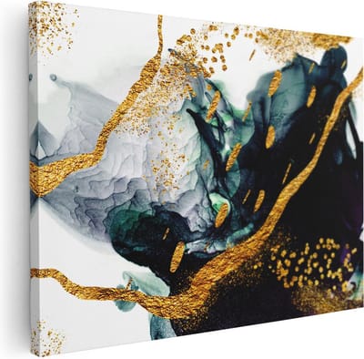 Artaza Canvas Schilderij Abstract Goud - 40x30 cm - Klein - Muurdecoratie Woonkamer - Wanddecoratie Groen - Kamer Accessoires